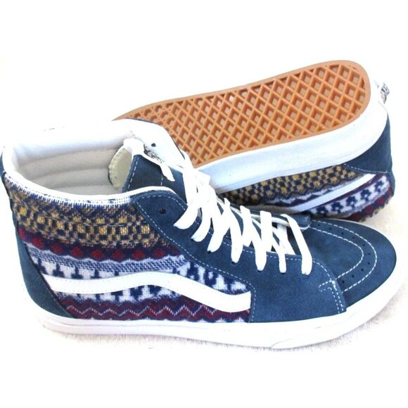 Vans Men\'s Sk8-Hi Fair Isle Blue Multi Suede Canvas Skate shoes Sizes NIB